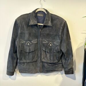 Vintage Gray Suede Jacket with Fringe